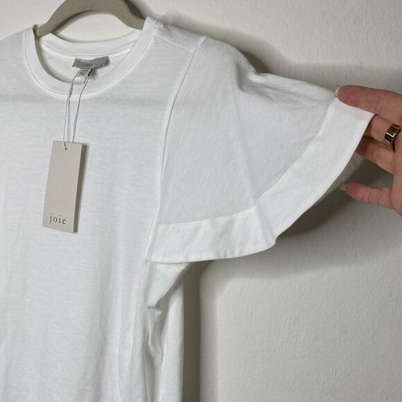 NWT Joie Aeowin Cotton White Short Flutter Sleeve Crew Neck Relaxed T-shirt XXS - Picture 4 of 12